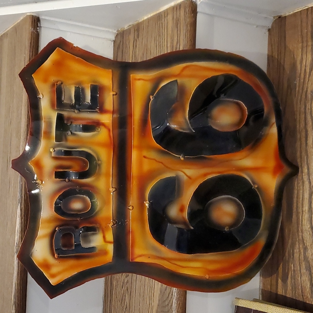 Metal Route 66 sign. Awesome , heavy piece  = MAN CAVE
